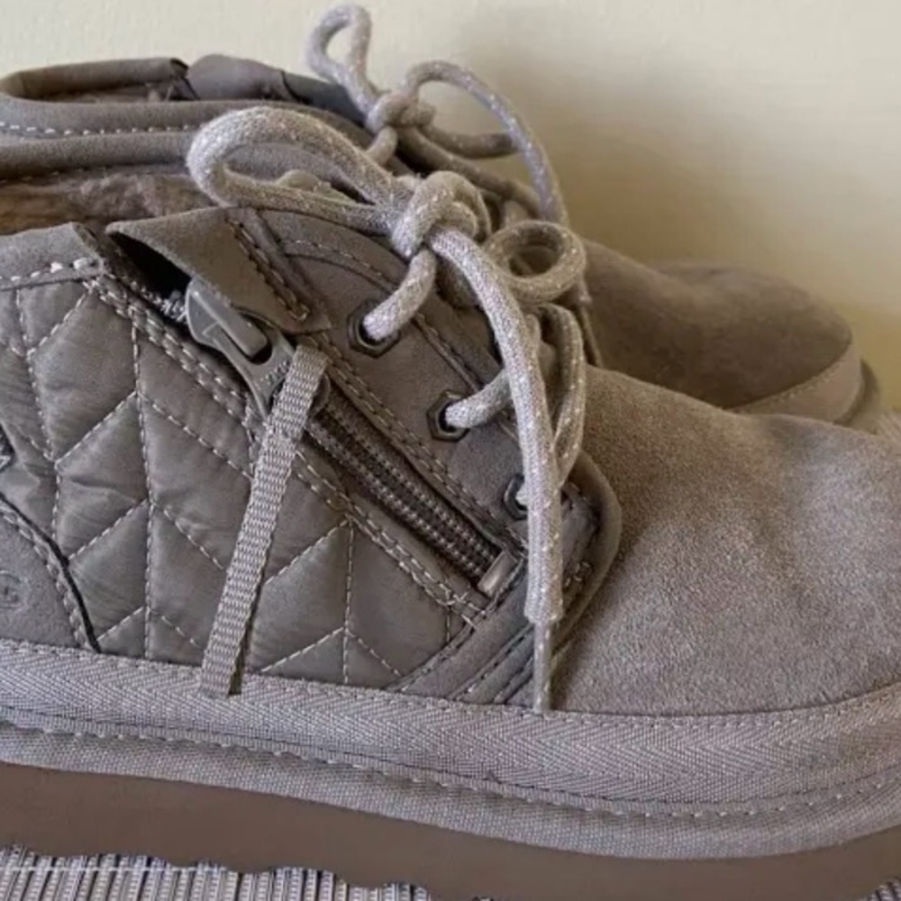 UGG Quilted Suede Ankle Boots in Gray and Brown